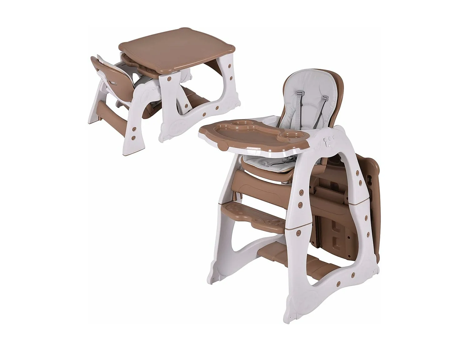 3 en 1 Chaise Haute Convertible pour Bébé 6-36 Mois, Table et Chaise pour Enfant avec Plateau, Dossier Réglable et Ceinture de Sécurité à 5 points (Café)