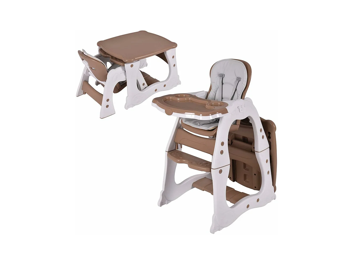 3 en 1 Chaise Haute Convertible pour Bébé 6-36 Mois, Table et Chaise pour Enfant avec Plateau, Dossier Réglable et Ceinture de Sécurité à 5 points (Café)