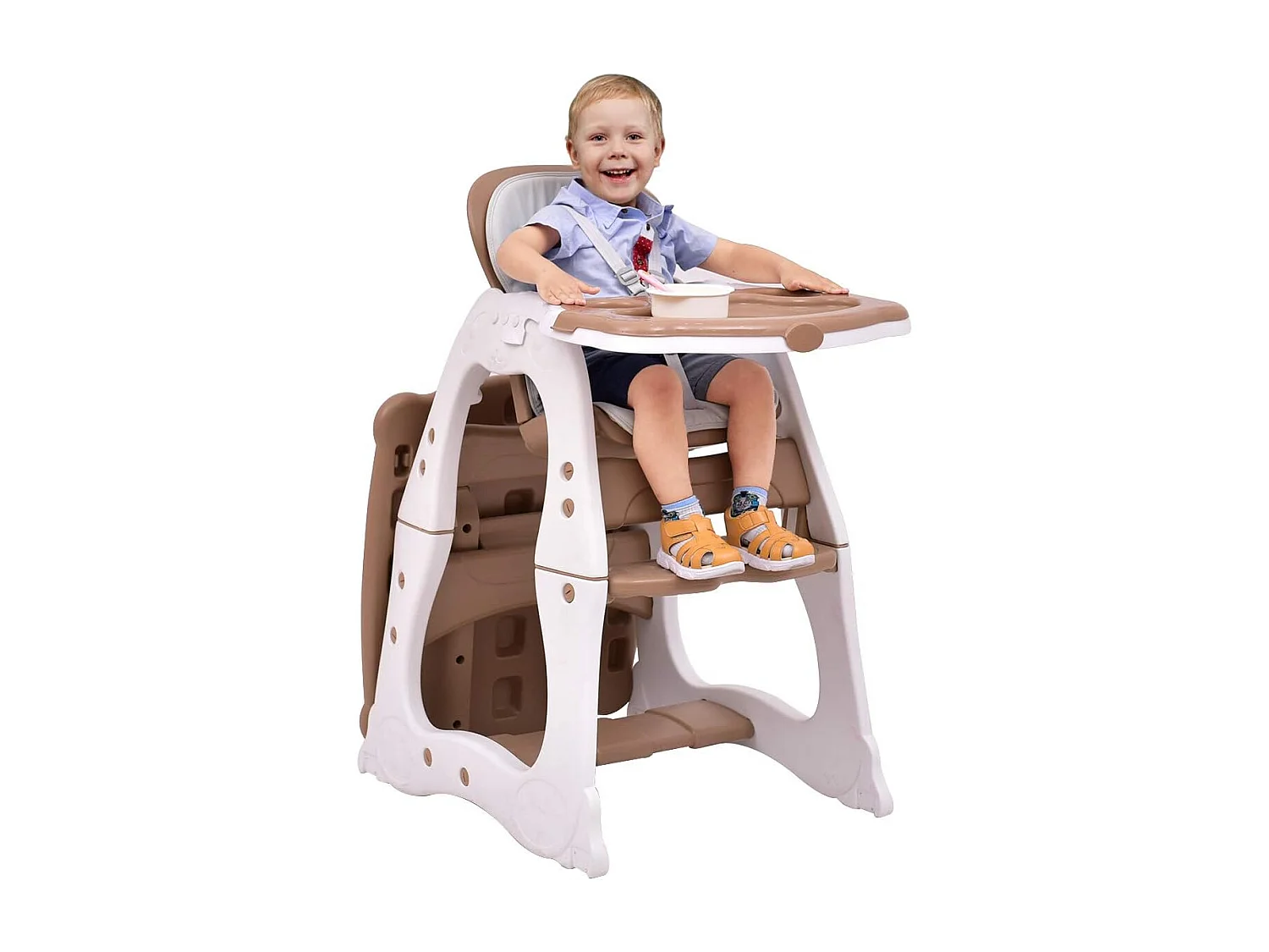 3 en 1 Chaise Haute Convertible pour Bébé 6-36 Mois, Table et Chaise pour Enfant avec Plateau, Dossier Réglable et Ceinture de Sécurité à 5 points (Café)