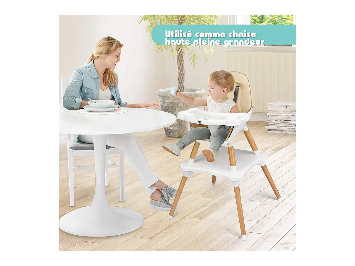 4 en 1 Chaise Haute Bébé Convertible Plateau Réglable en 4 Etapes-Peut être Démonté en une Table et une Chaise avec Coussin Amovible,Repose-Pieds pour Bébé 6 Mois-3Ans Charge 15KG (Kaki)