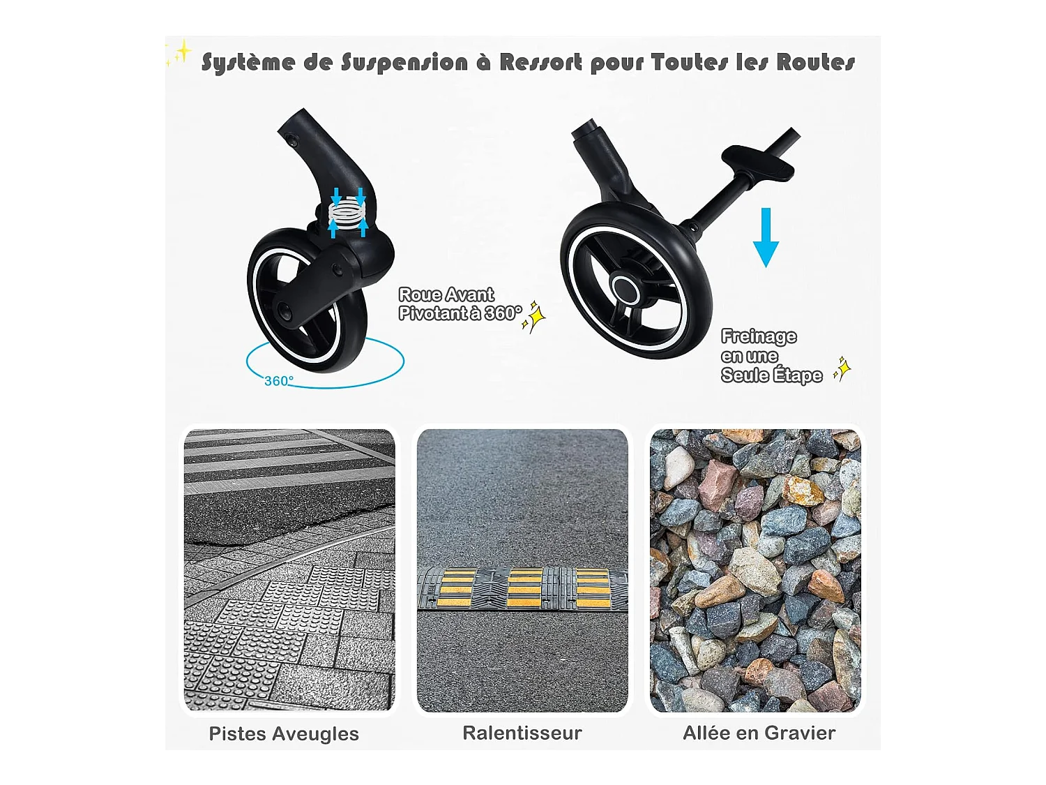 Met één hand opvouwbare kinderwagen, 100°-145° verstelbare rugleuning en kap, verstelbare voetensteun, aluminium frame (zwart)