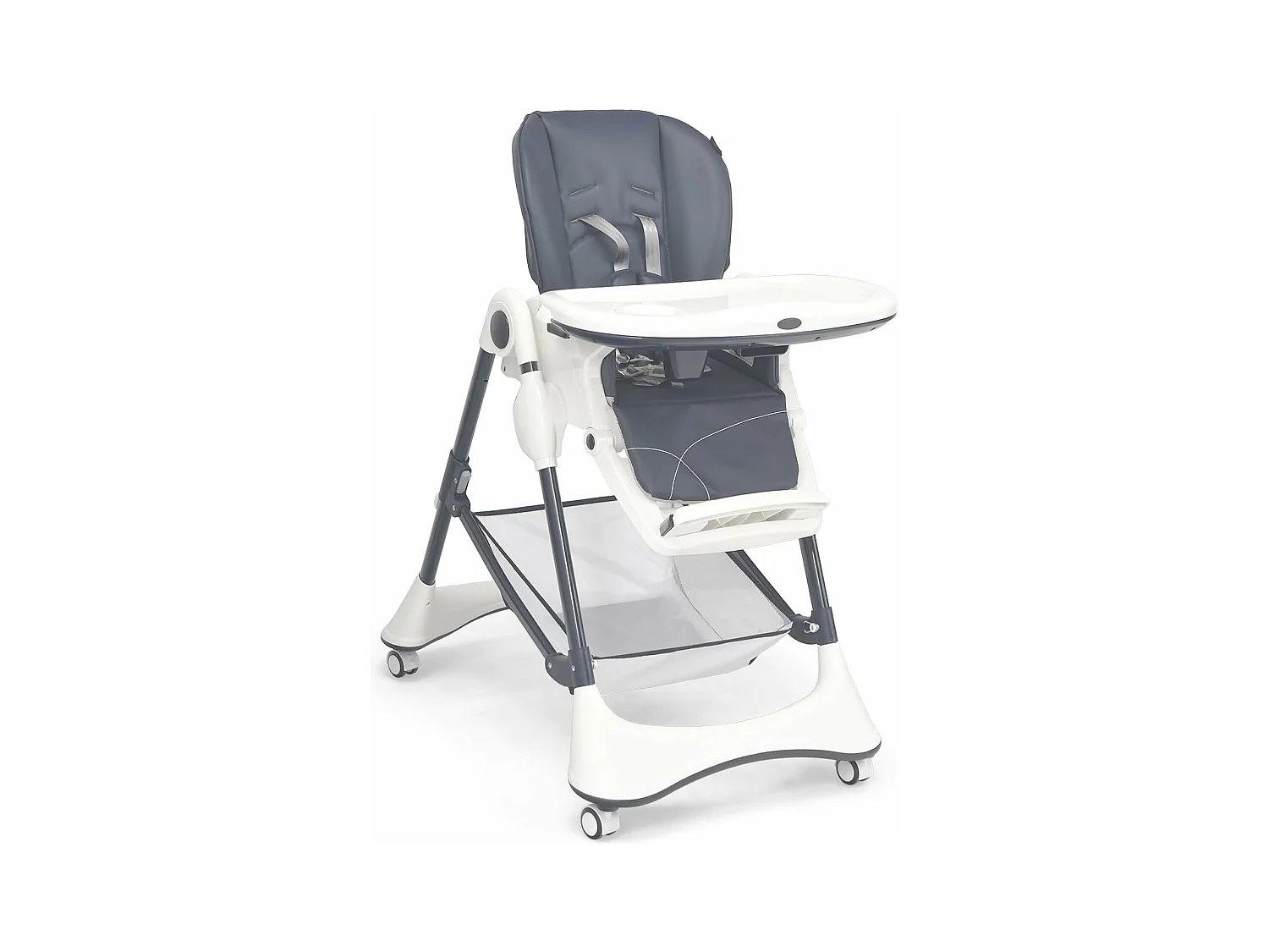Chaise Haute Bébé 4-en-1 Portable, Chaise Inclinable pour Tout-Petits avec Double Plateau Détachable, Siège Enfant Réglable avec Harnais à 5 Points, Coussin en PU et Roue Verrouillable (Gris)