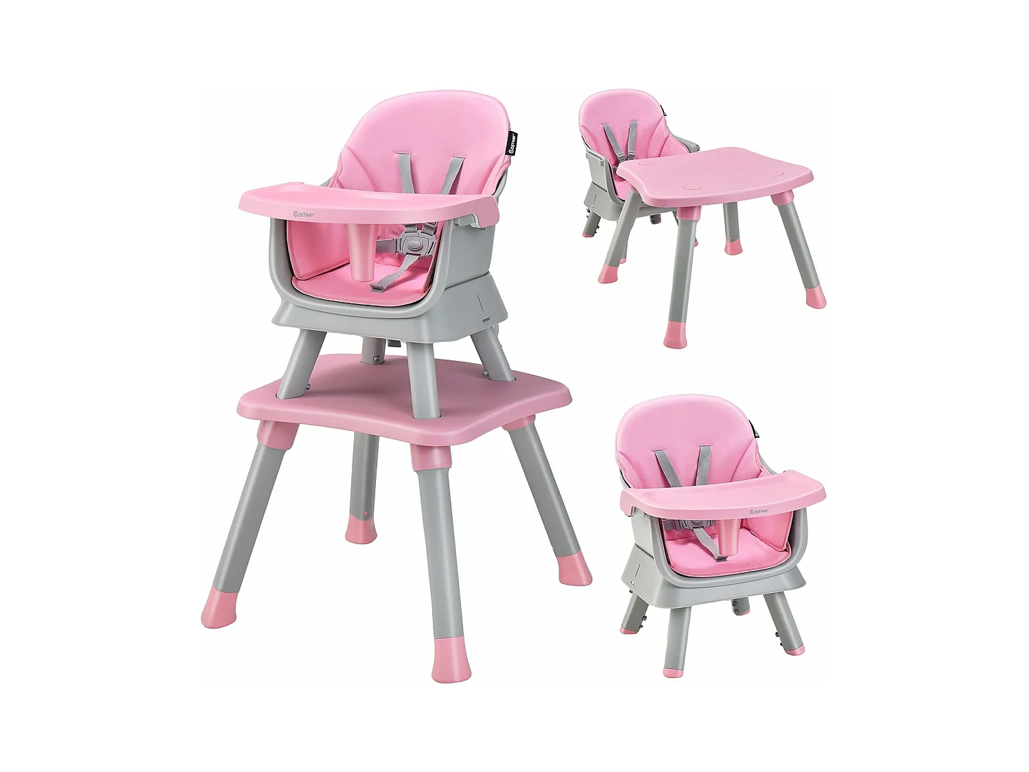 Chaise Haute Bébé Evolutive 6 en 1 avec Plateau Blocs de Construction Amovible Harnais à 5 Points,Charge 25kg,6-36 Mois Rose