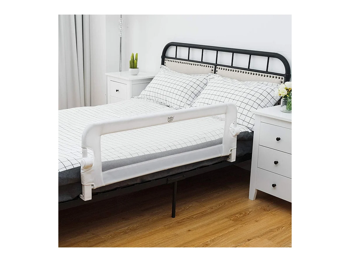 Barrière de Lit Pliable pour Bébé/Enfant Barre de Lit Rabattable avec Mousse Souple, Trous Pré-Percés Barrière de Protection Bébé Chambre à Coucher (Blanc, 121 x 42 CM)