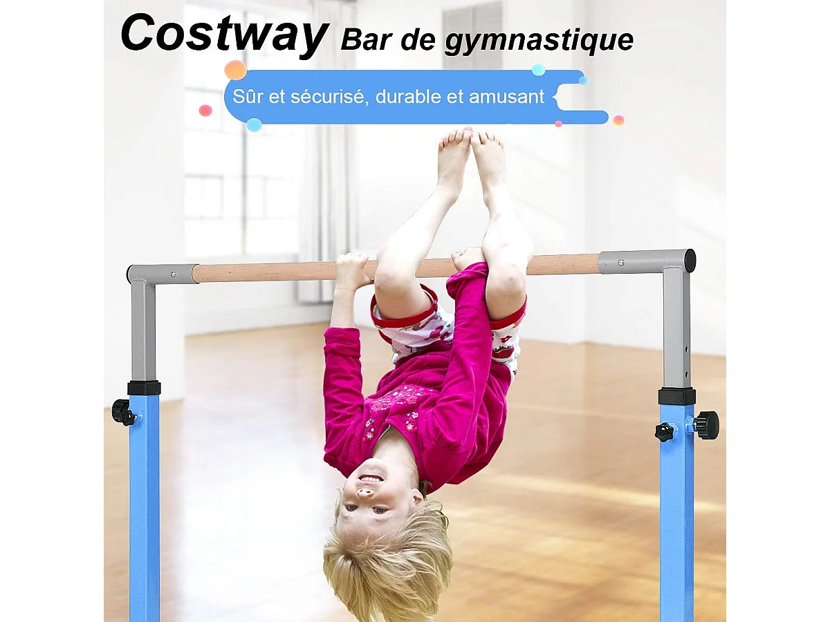 Gymnastiekstang in hoogte verstelbaar staal 91-150 cm Draagvermogen 100 kg voor school, thuis, tuin Diameter 4 cm roze