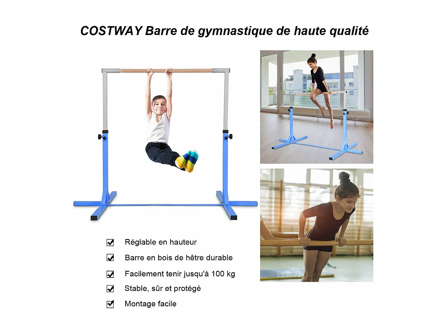 Gymnastiekstang in hoogte verstelbaar staal 91-150 cm Draagvermogen 100 kg voor school, thuis, tuin Diameter 4 cm roze