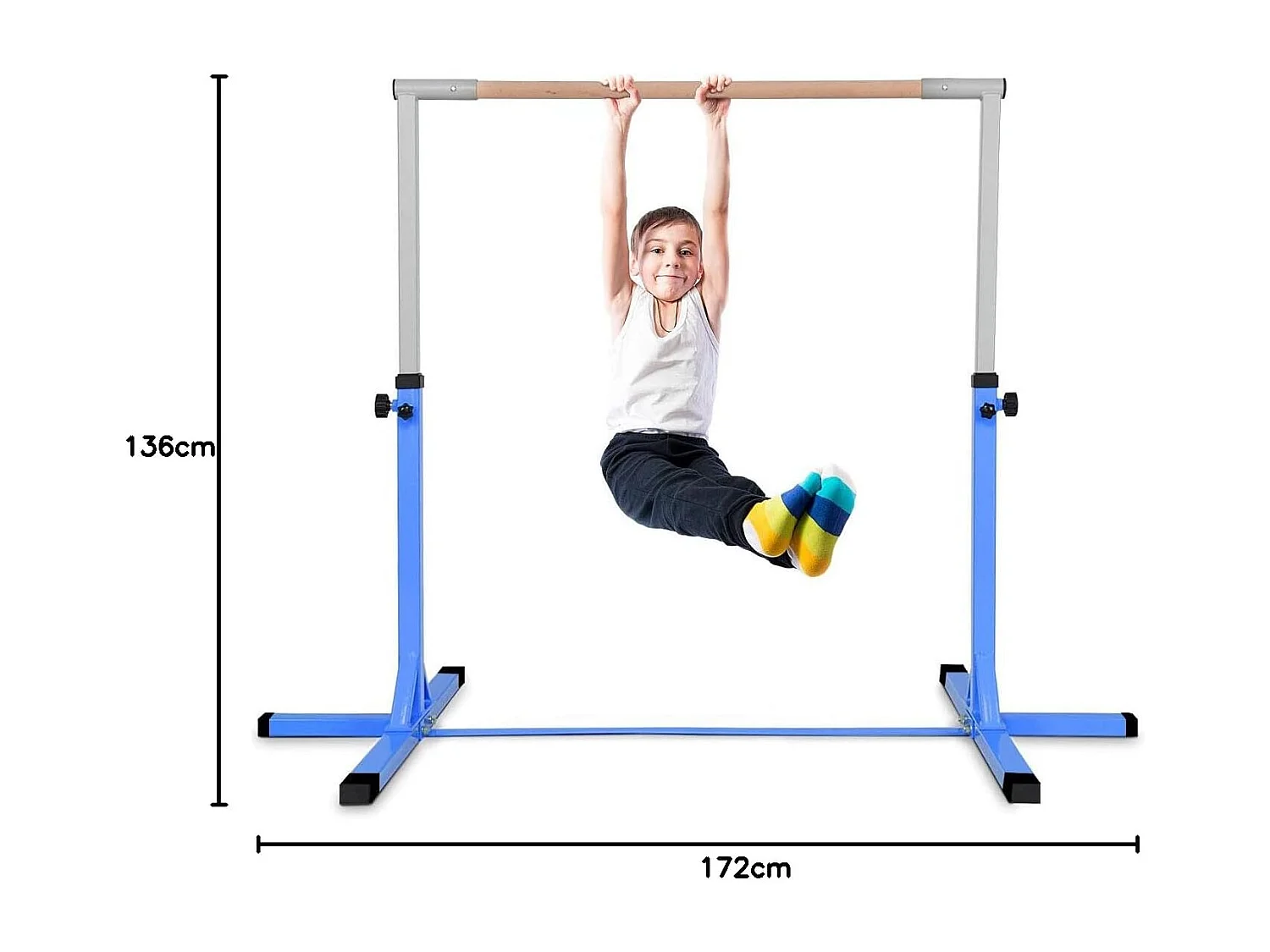 Gymnastiekstang in hoogte verstelbaar staal 91-150 cm Draagvermogen 100 kg voor school, thuis, tuin Diameter 4 cm roze
