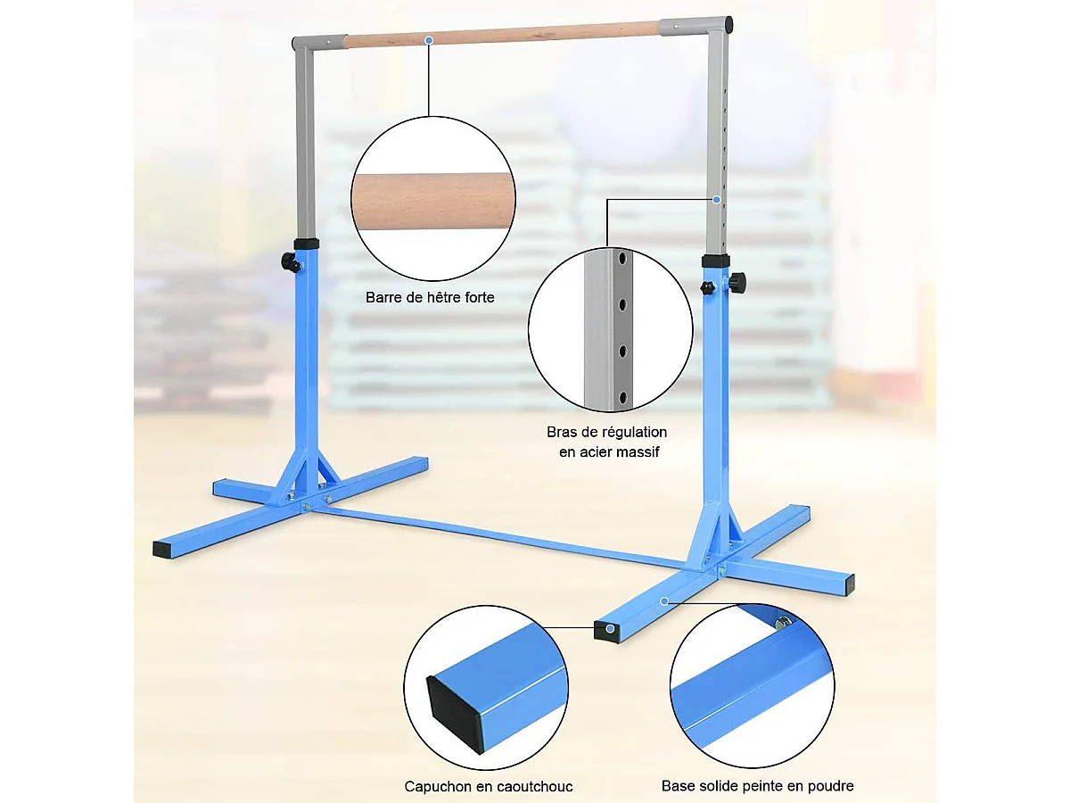Barre de Gymnastique Hauteur en Acier Réglable de 91 à 150CM Capacité de poids 100KG pour Ecole, Maison, Jardin Diamètre 4CM Rose
