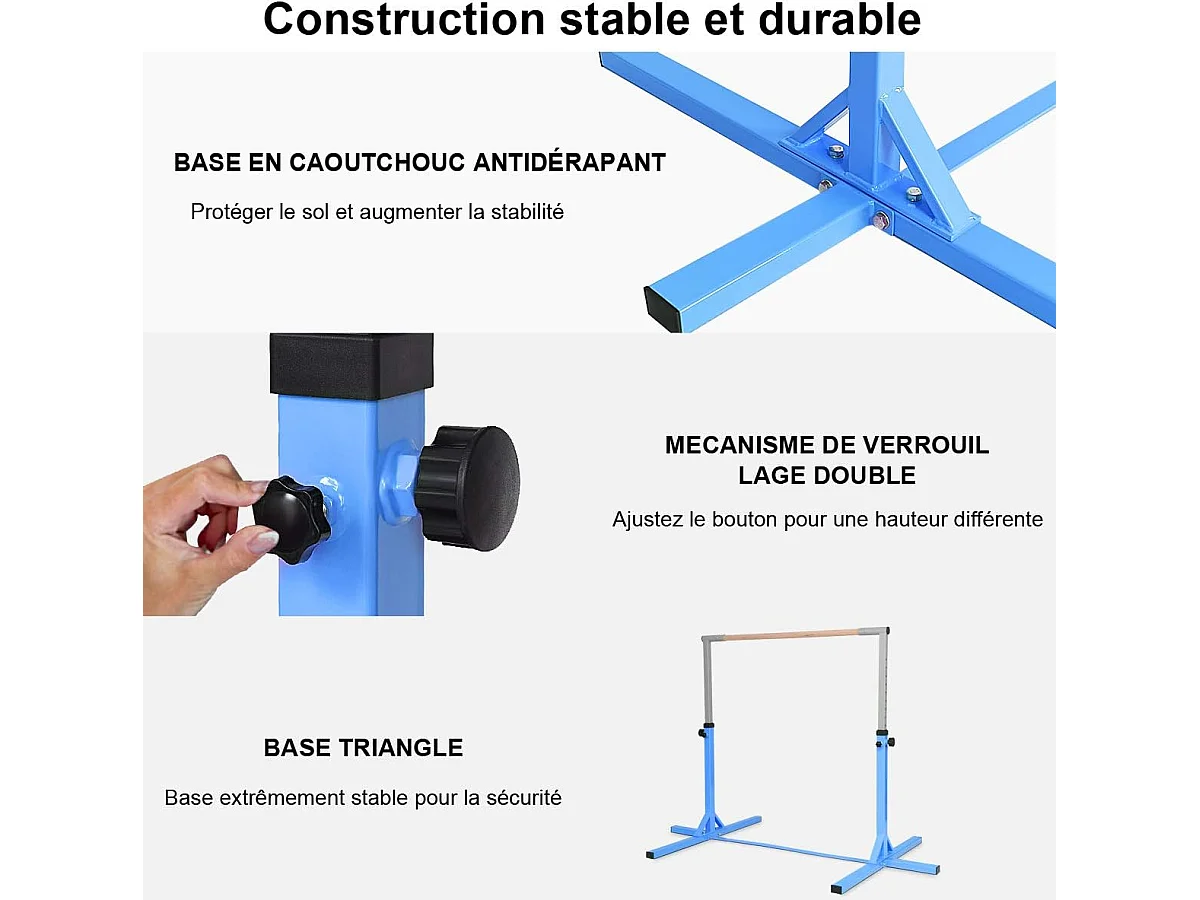 Barre de Gymnastique Hauteur en Acier Réglable de 91 à 150CM Capacité de poids 100KG pour Ecole, Maison, Jardin Diamètre 4CM Rose