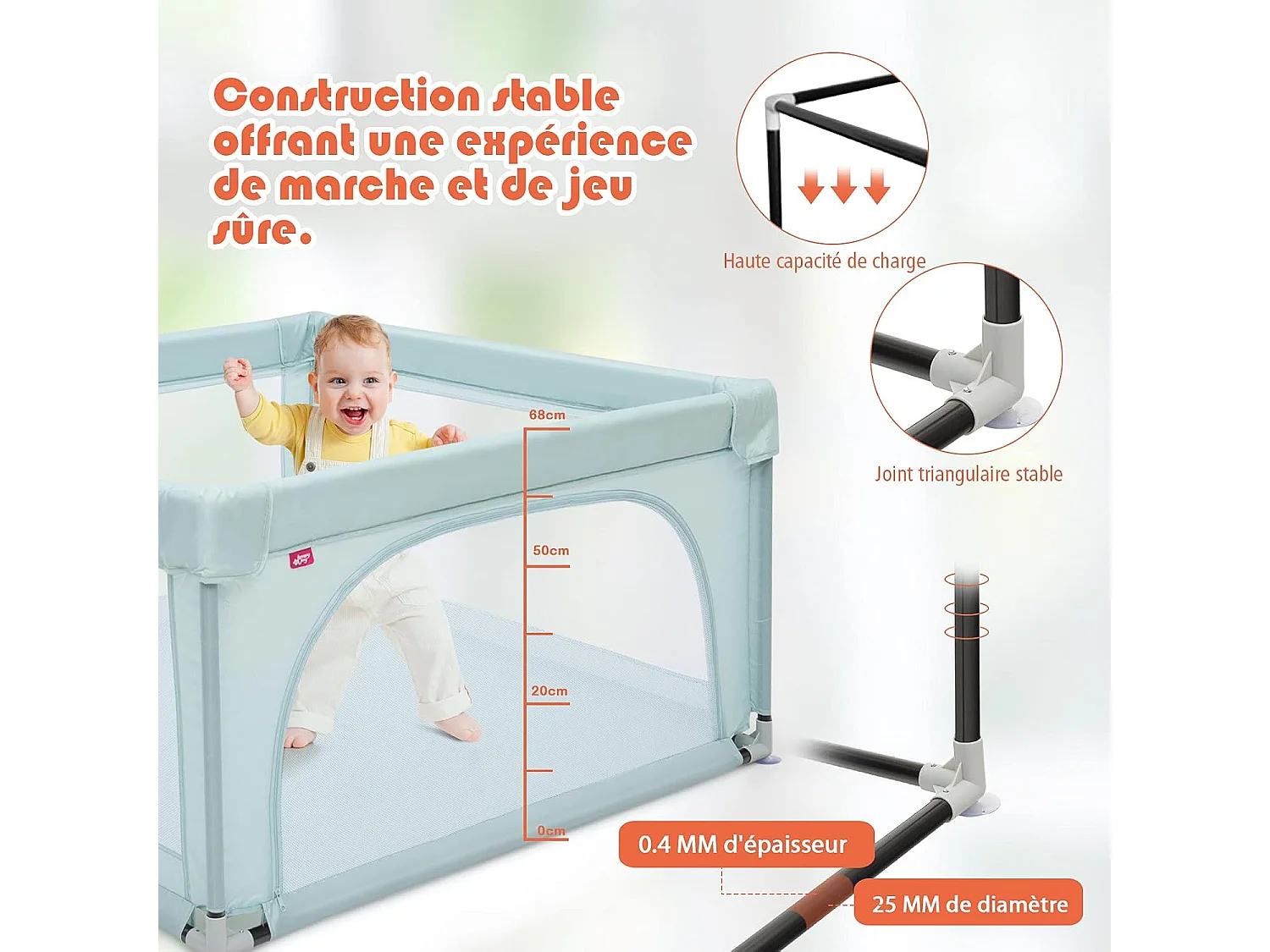Parc Bébé Portable aevc 50 Boules Colorées Barrière de Sécurité de Enfants, Pieds Antidérapantes Bleu