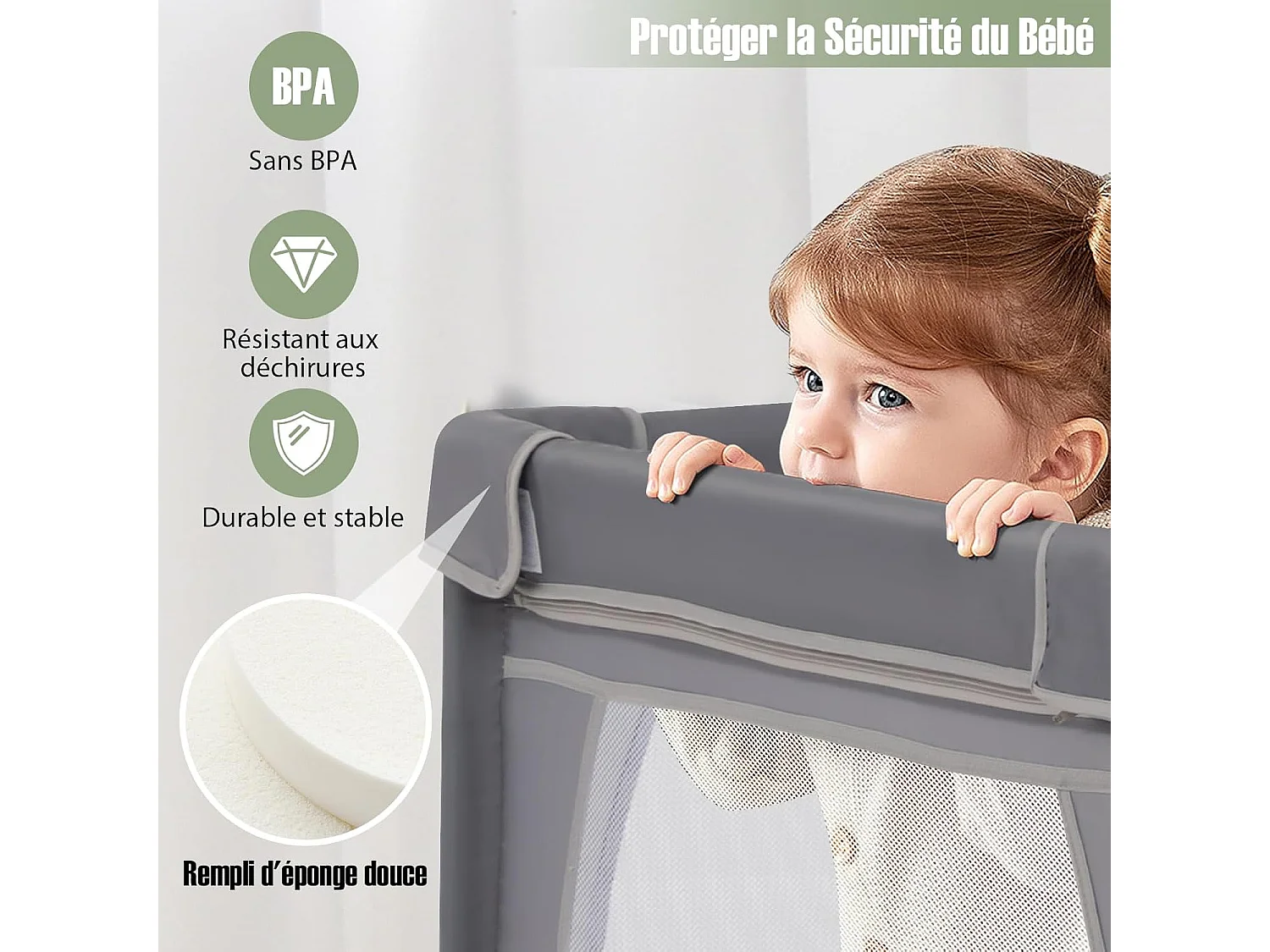 Parc pour Bébé avec 50 Balles Océaniques, Centre d'Activités avec Base Antidérapante, Maille Respirante, Porte à Fermeture Eclair, 206×147×68,5CM (Gris foncé)