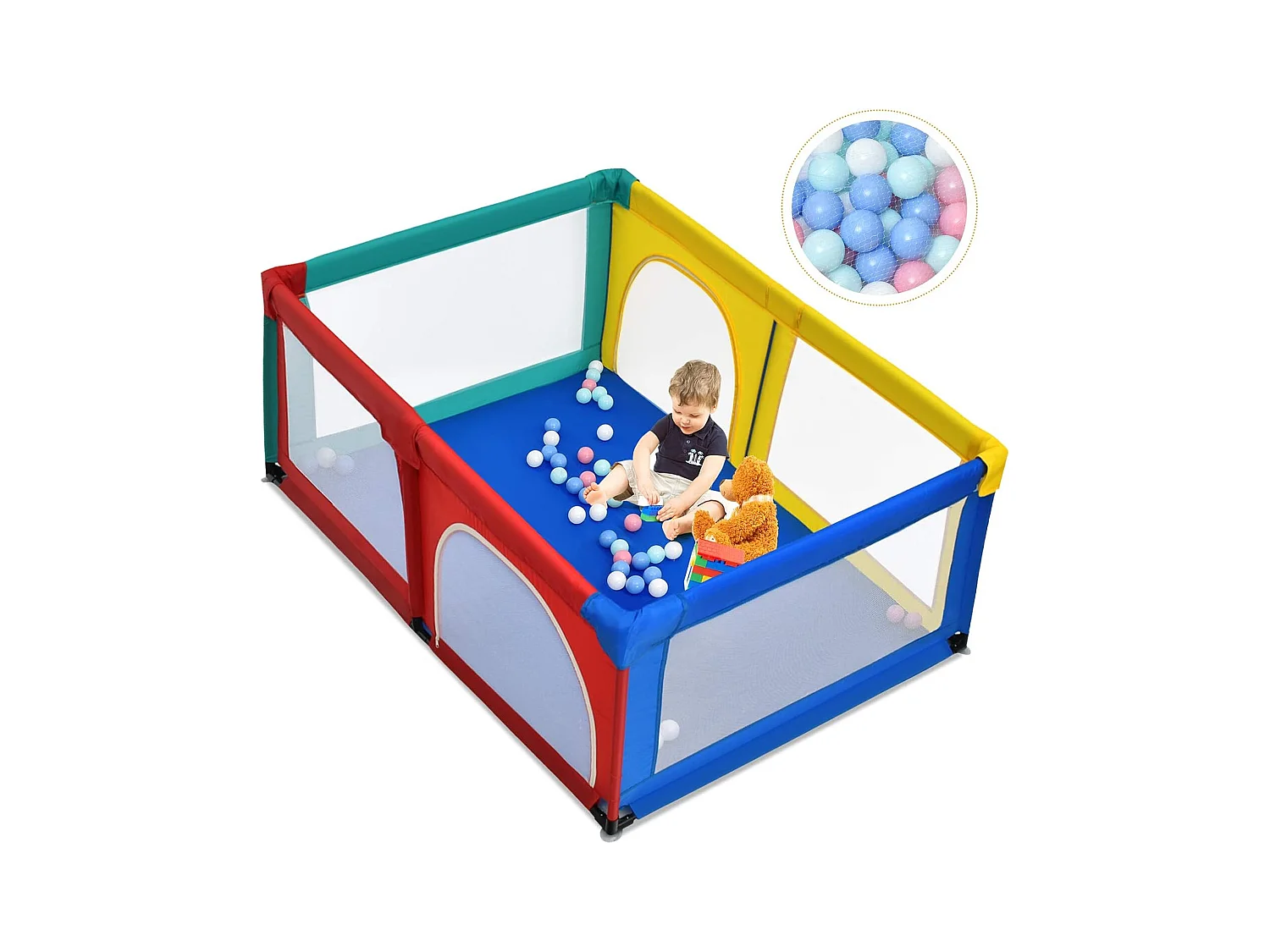 Parc Bébé Portable aevc 50 Boules Colorées 122 x 192 x 69 CM Barrière de Sécurité de Enfants, Pieds Antidérapantes
