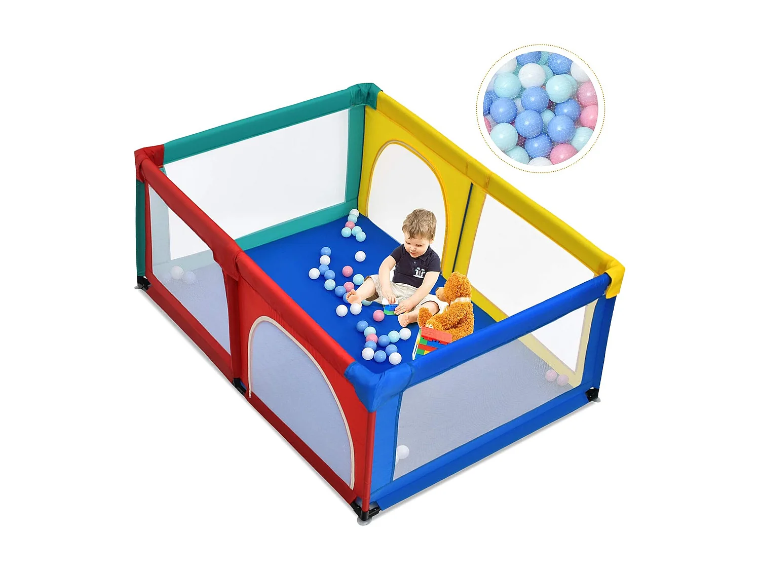 Parc Bébé Portable aevc 50 Boules Colorées 122 x 192 x 69 CM Barrière de Sécurité de Enfants, Pieds Antidérapantes