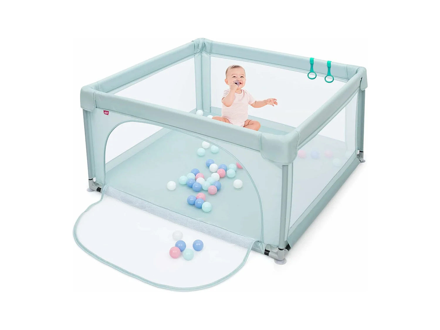 Parc Bébé en Tissu avec Tapis Antidérapant, Centre d'Activité Enfants avec Maille Respirante, 50 Boules, Sac de Transport Intérieur Extérieur pour Bébé 0-3 Ans Gris
