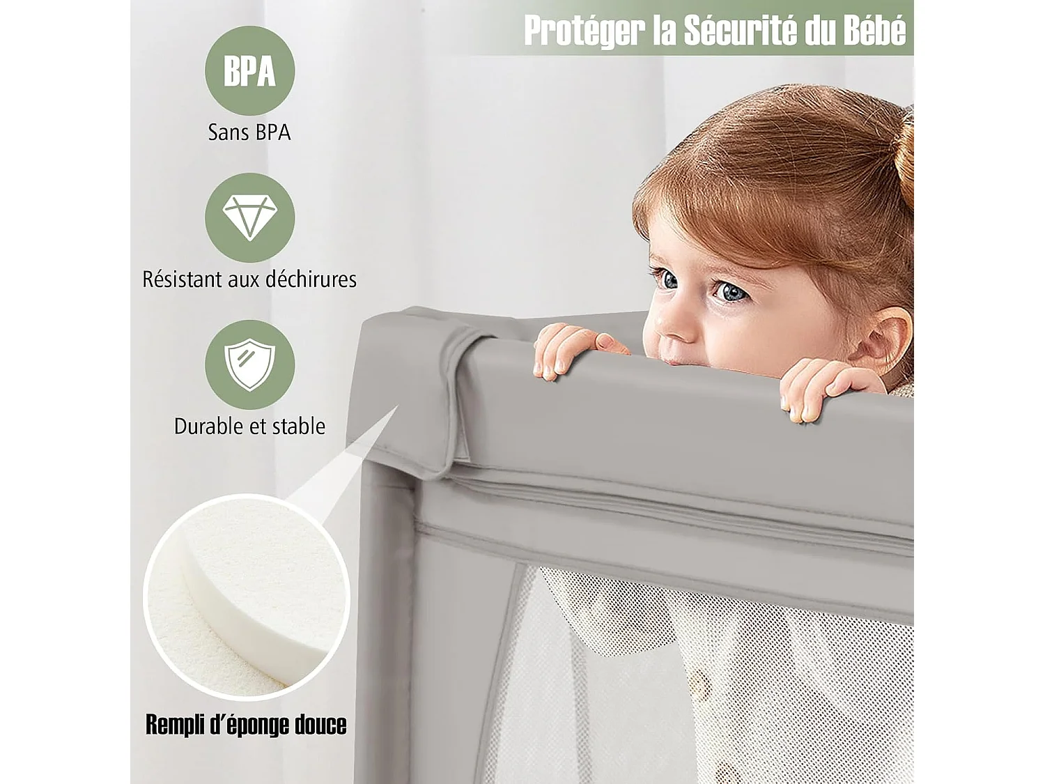 Parc pour Bébé avec 50 Balles Océaniques, Centre d'Activités avec Base Antidérapante, Maille Respirante, et Porte à Fermeture Eclair, 206×147×68,5CM (Gris Clair)