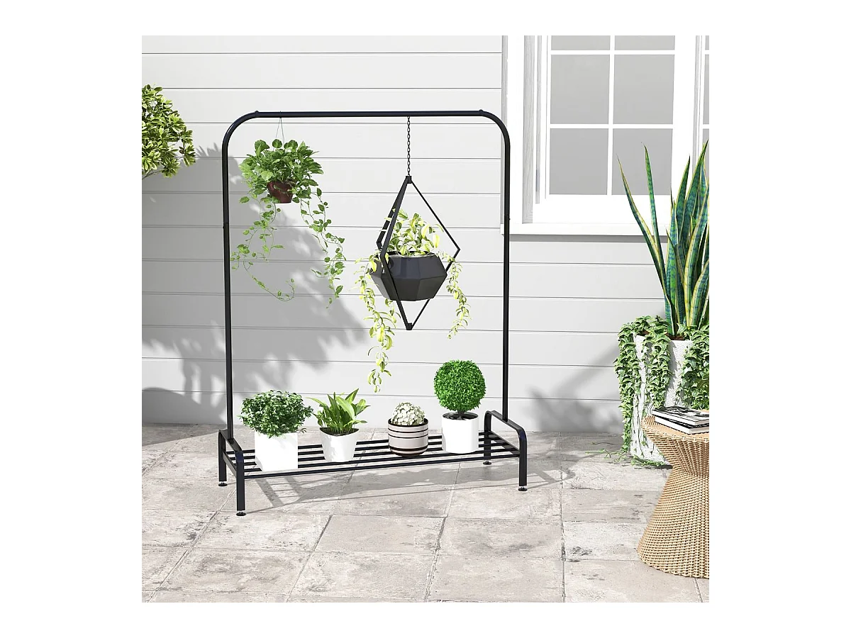 Portant à Vêtement avec Étagère de Chaussures, Penderie Vêtement Hauteur 145CM, Tube en Fer, 4 Pieds Réglables, Portique Vêtement pour Chambre, Salon, Noir