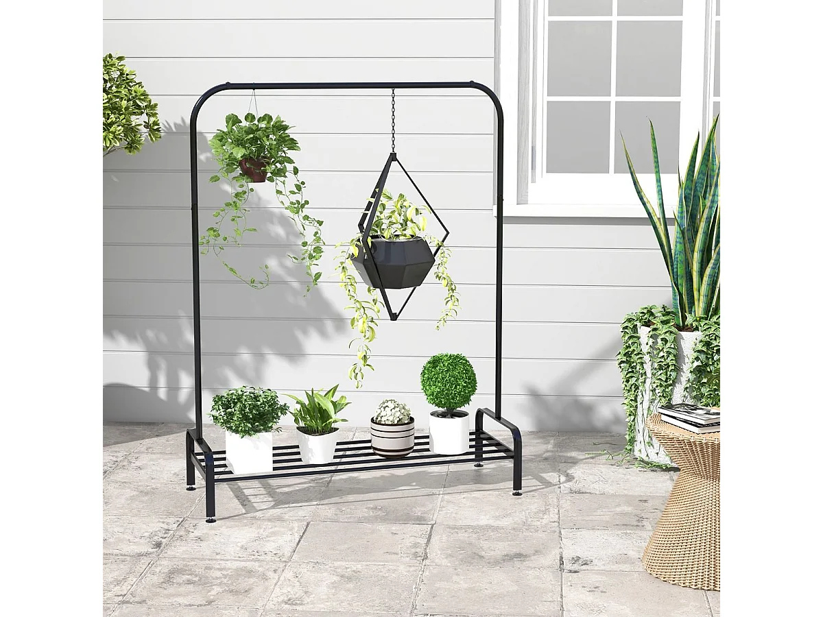 Portant à Vêtement avec Étagère de Chaussures, Penderie Vêtement Hauteur 145CM, Tube en Fer, 4 Pieds Réglables, Portique Vêtement pour Chambre, Salon, Noir