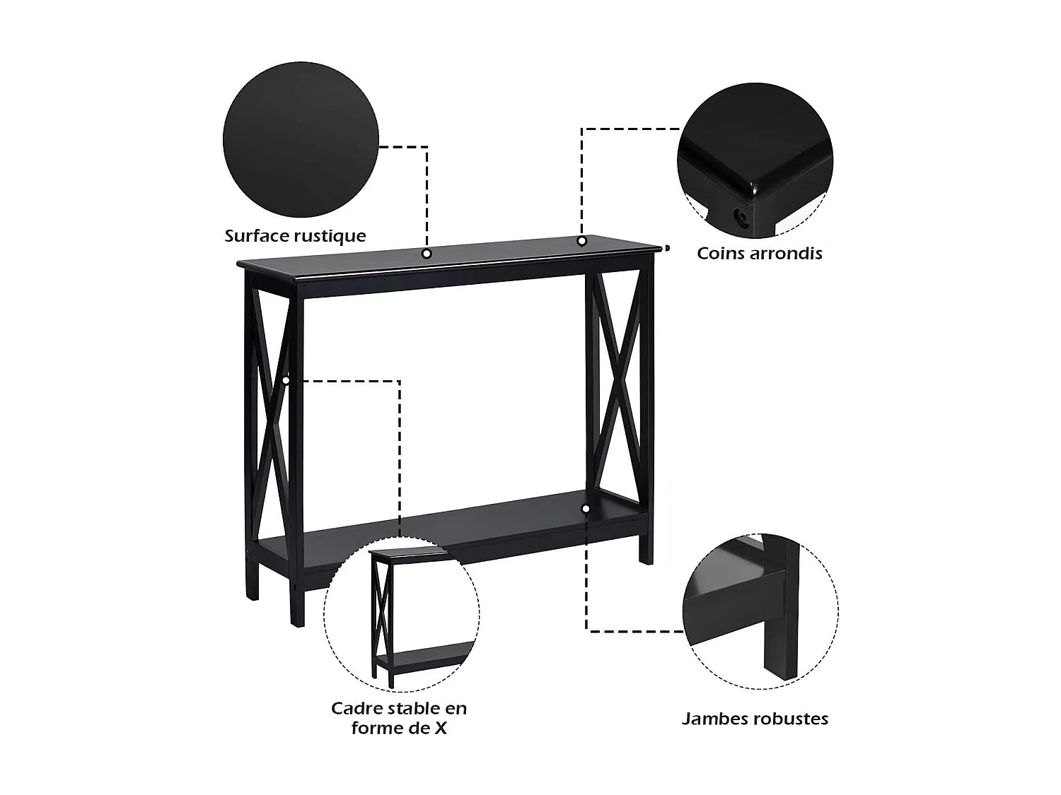 Table Console d'Appoint Industrielle à 2 Niveaux, Meuble pour Entrée, Couloir, Salon, 100 x 30 x 80 cm (Noir)