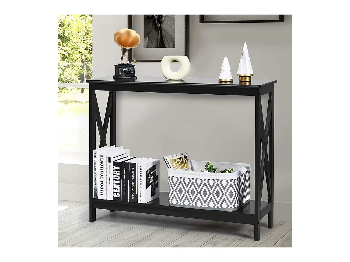 Table Console d'Appoint Industrielle à 2 Niveaux, Meuble pour Entrée, Couloir, Salon, 100 x 30 x 80 cm (Noir)