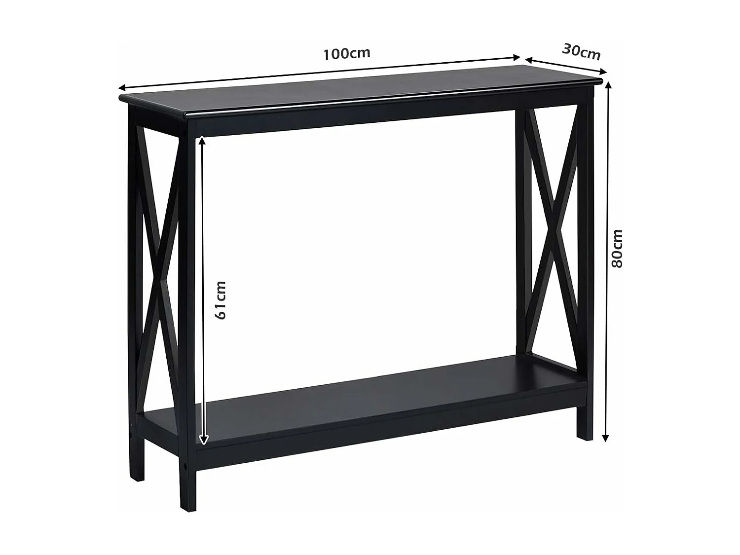 Table Console d'Appoint Industrielle à 2 Niveaux, Meuble pour Entrée, Couloir, Salon, 100 x 30 x 80 cm (Noir)