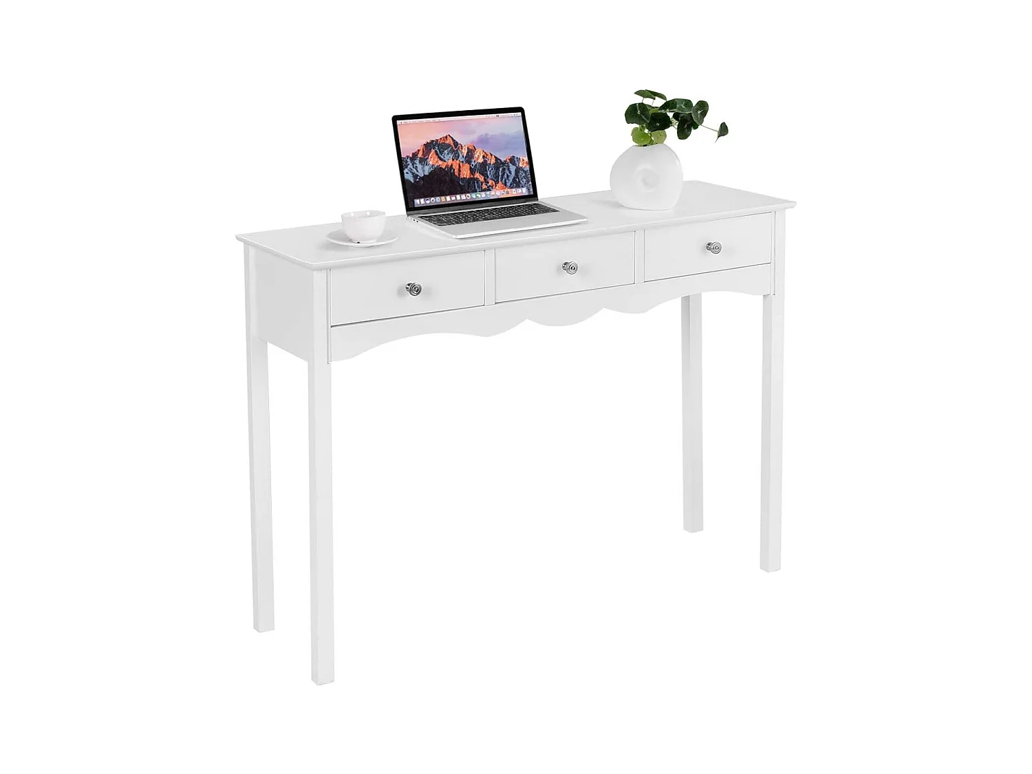 Table Console Table d'Entrée en Bois avec 3 Tiroirs Usage Polyvalent Salon, Chambre, Bureau, 100x32x75 cm Blanc Vintage