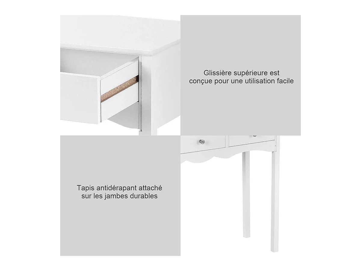 Table Console Table d'Entrée en Bois avec 3 Tiroirs Usage Polyvalent Salon, Chambre, Bureau, 100x32x75 cm Blanc Vintage