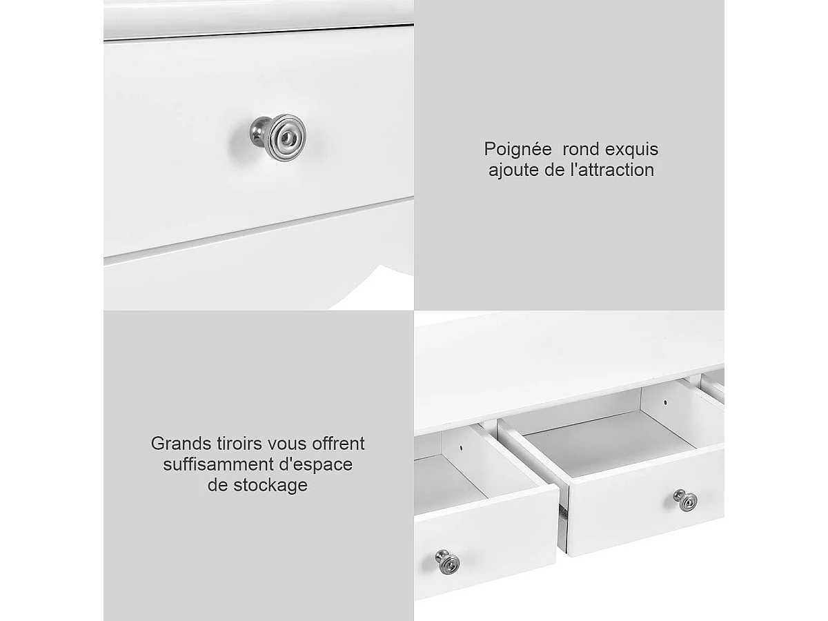 Table Console Table d'Entrée en Bois avec 3 Tiroirs Usage Polyvalent Salon, Chambre, Bureau, 100x32x75 cm Blanc Vintage