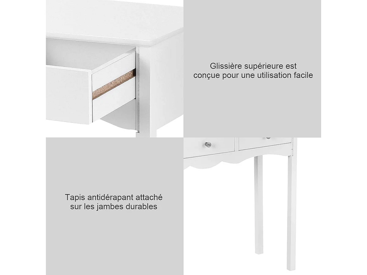 Table Console Table d'Entrée en Bois avec 3 Tiroirs Usage Polyvalent Salon, Chambre, Bureau, 100x32x75 cm Blanc Vintage