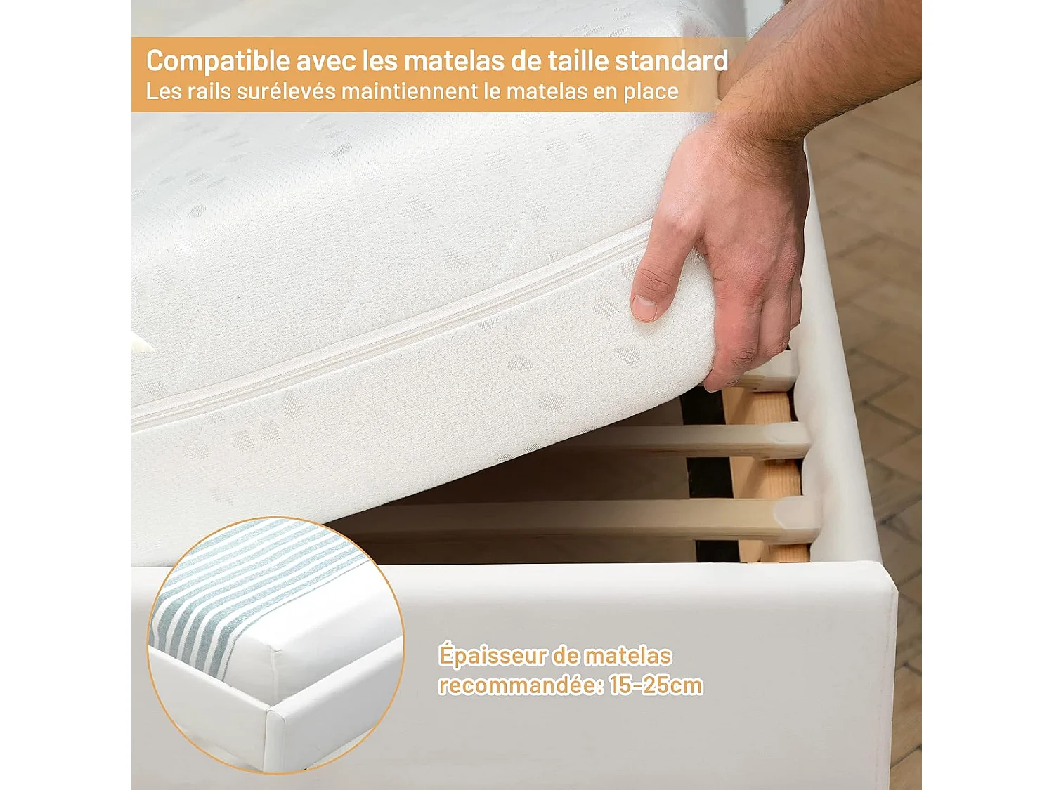 Structure de Lit Adulte avec Lumières LED de 16 Couleurs 4 Modes Dynamiques en Simili Cuir 2 Places pour Matelas 200x140 CM