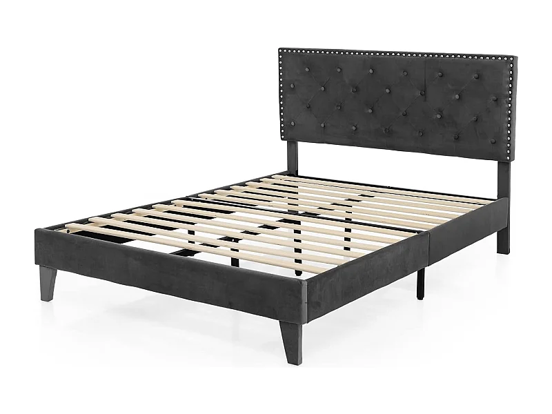 Lit Double Scandinave pour Adulte 140 x 200 CM Structure de Lit avec Tête de Lit, Sommier à Lattes et Repose-pieds réglables