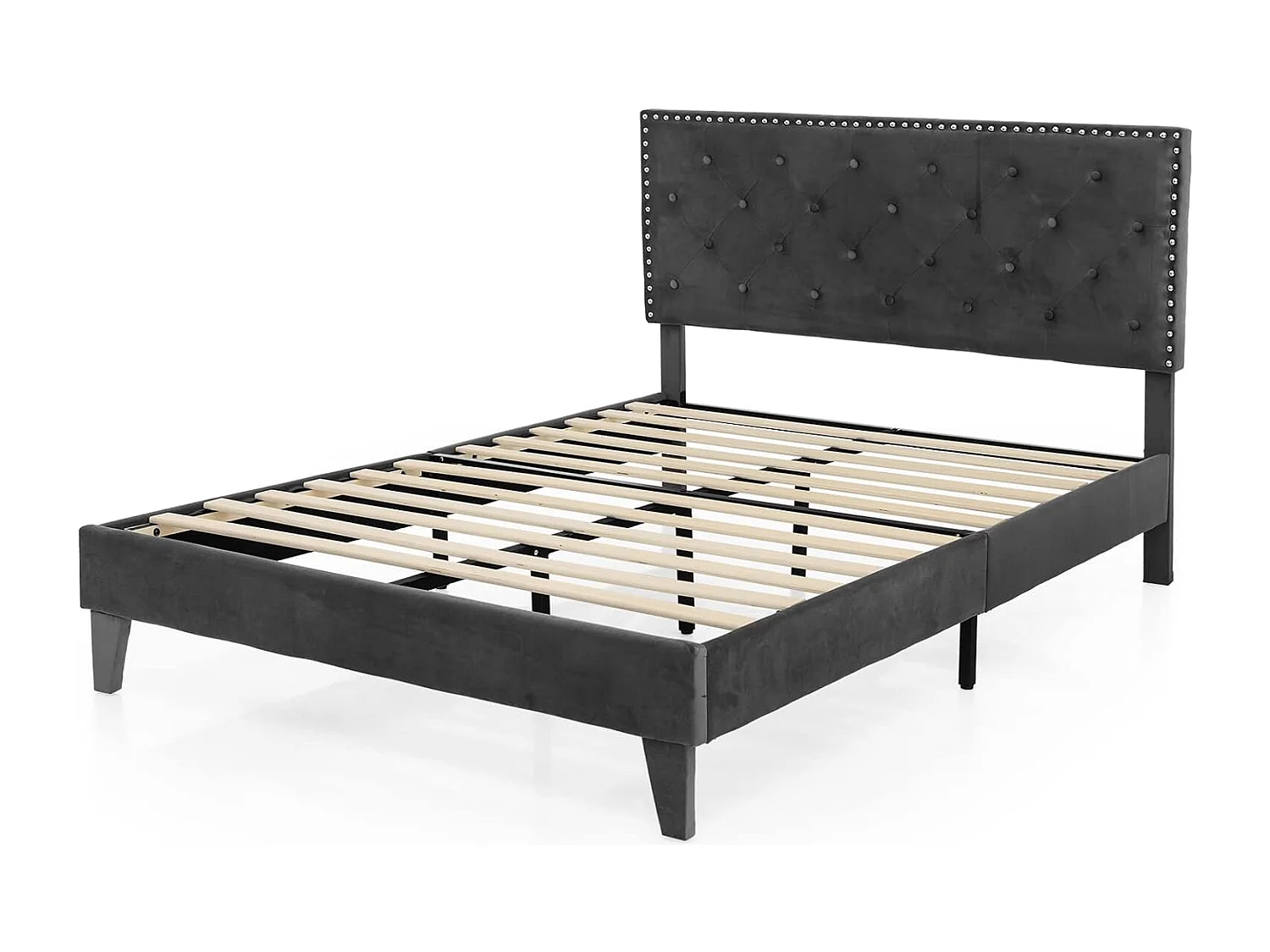 Lit Double Scandinave pour Adulte 140 x 200 CM Structure de Lit avec Tête de Lit, Sommier à Lattes et Repose-pieds réglables