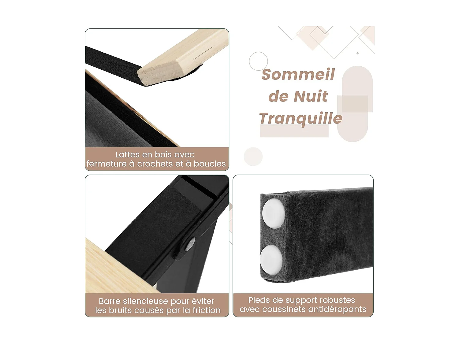 Lit Double Scandinave pour Adulte 140 x 200 CM Structure de Lit avec Tête de Lit, Sommier à Lattes et Repose-pieds réglables