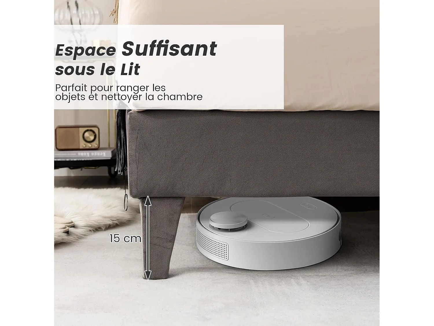 Lit Double Scandinave pour Adulte 140 x 200 CM Structure de Lit avec Tête de Lit, Sommier à Lattes et Repose-pieds réglables