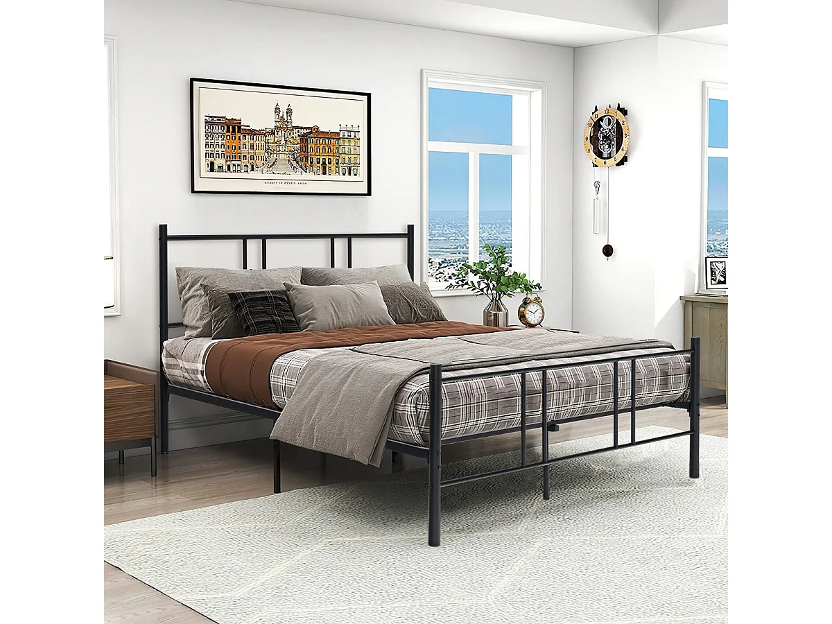 Lit Double pour Adulte - Cadre de Lit en Métal - 160 x 200 CM - 9 pieds de Support - pas de Sommier Nécessaire - sans Bruit