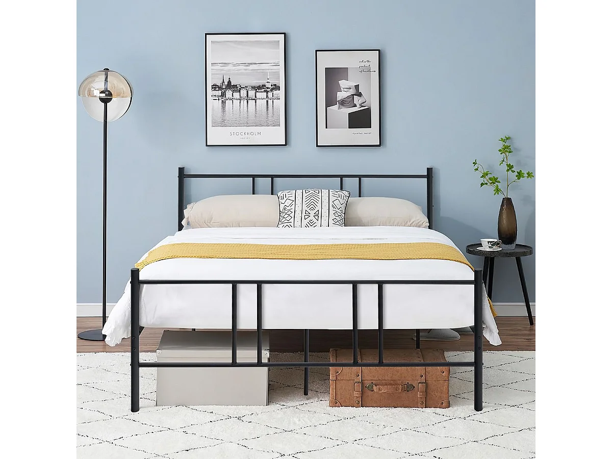 Lit Double pour Adulte - Cadre de Lit en Métal - 160 x 200 CM - 9 pieds de Support - pas de Sommier Nécessaire - sans Bruit