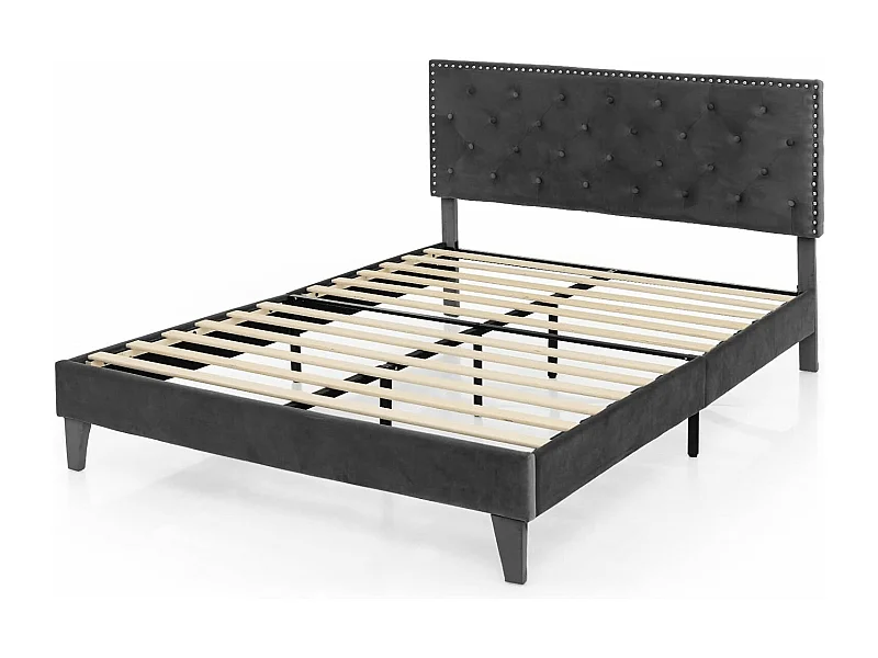 Lit Double Scandinave pour Adulte 180 x 200 CM Structure de Lit avec Tête de Lit, Sommier à Lattes et Repose-pieds réglables