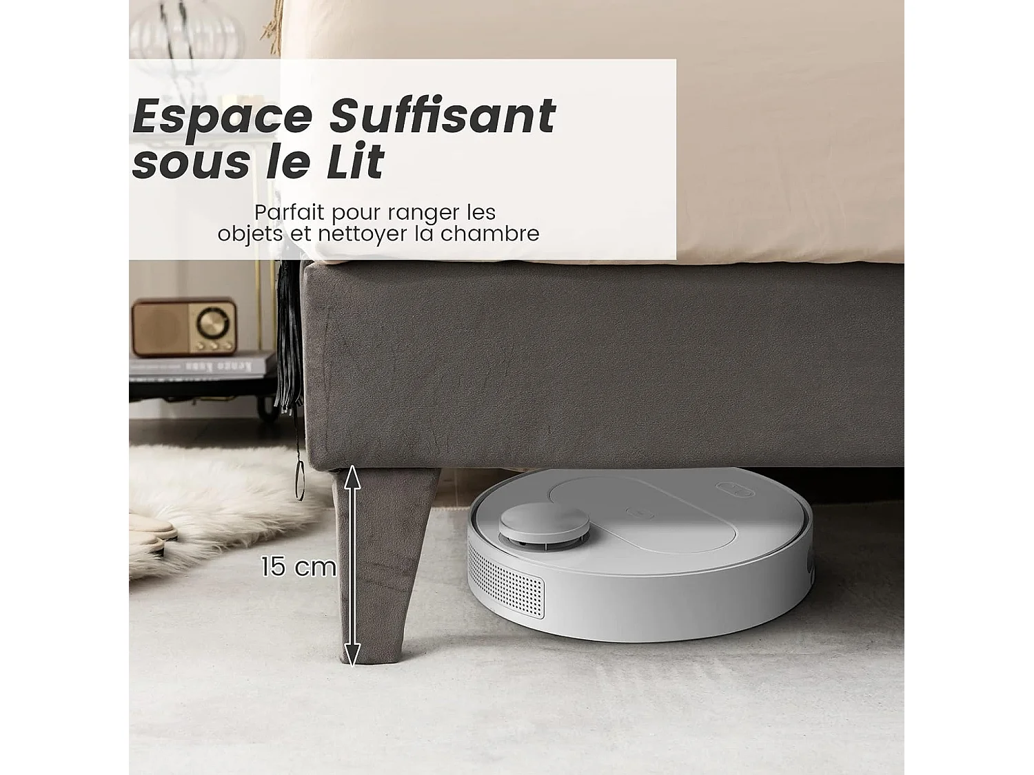 Lit Double Scandinave pour Adulte 180 x 200 CM Structure de Lit avec Tête de Lit, Sommier à Lattes et Repose-pieds réglables