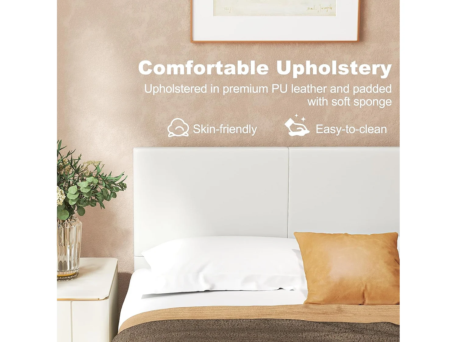 Cadre de Lit en Simili Cuir avec LED, Cadre de Lit Plate-Forme Capitonné avec Tête de Lit, Support à Latte et Télécommande, pour Matelas Double 200x140x15-25 cm