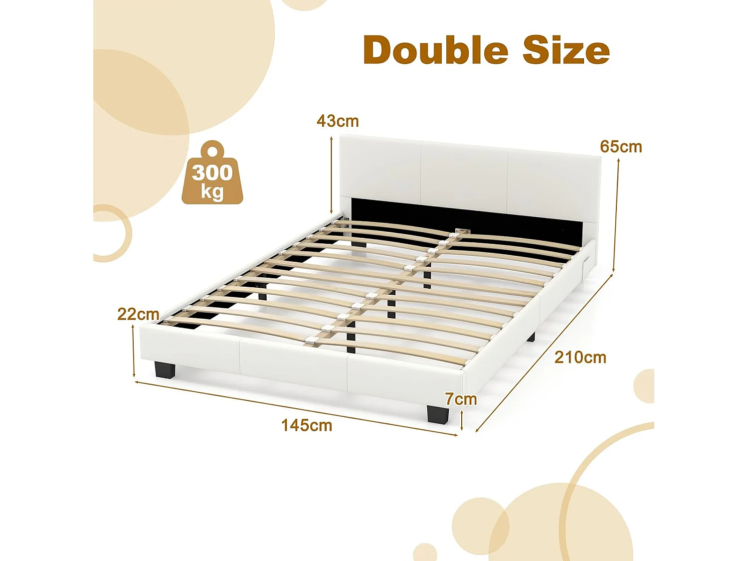 Cadre de Lit en Simili Cuir avec LED, Cadre de Lit Plate-Forme Capitonné avec Tête de Lit, Support à Latte et Télécommande, pour Matelas Double 200x140x15-25 cm