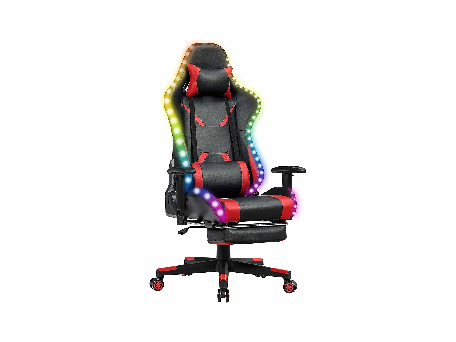Chaise Gaming RVB , Fauteuil Gamer Éclairage LED 358 Effets en PU avec Dossier, Hauteur et Repose Pieds Réglable Rouge