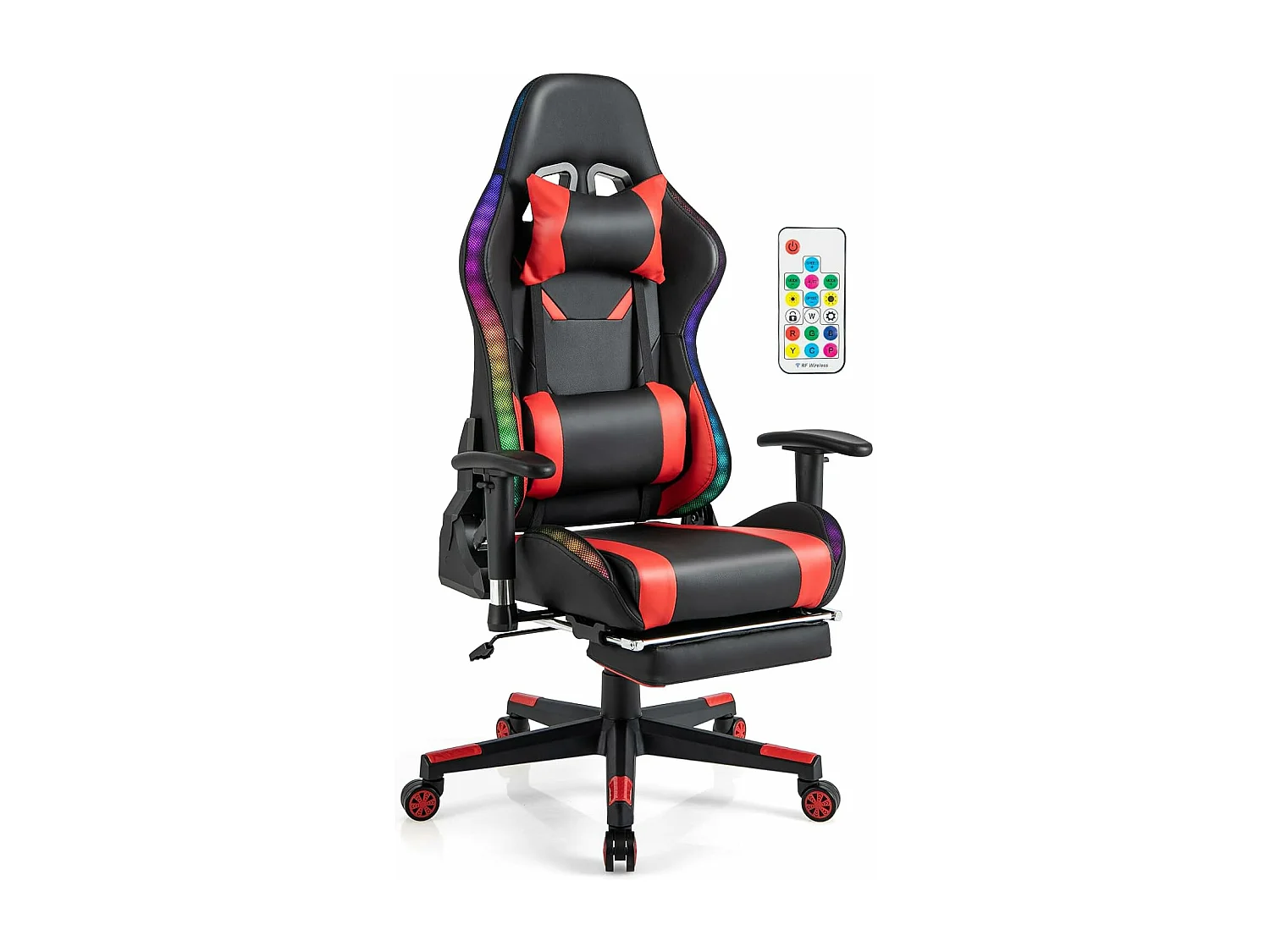 Chaise Gaming RGB/LED, Chaise Gamer Ergonomique avec Soutien Lombaire, Fauteuil Gamer avec Accoudoir Réglable, Appui-tête (Rouge)