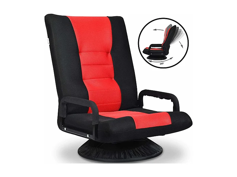 Chaise de Jeu Pivotante 360 Degrés, Chaise Pliante Ajustable en 6 Positions, Dossier Rembourré Confortable (Rouge)