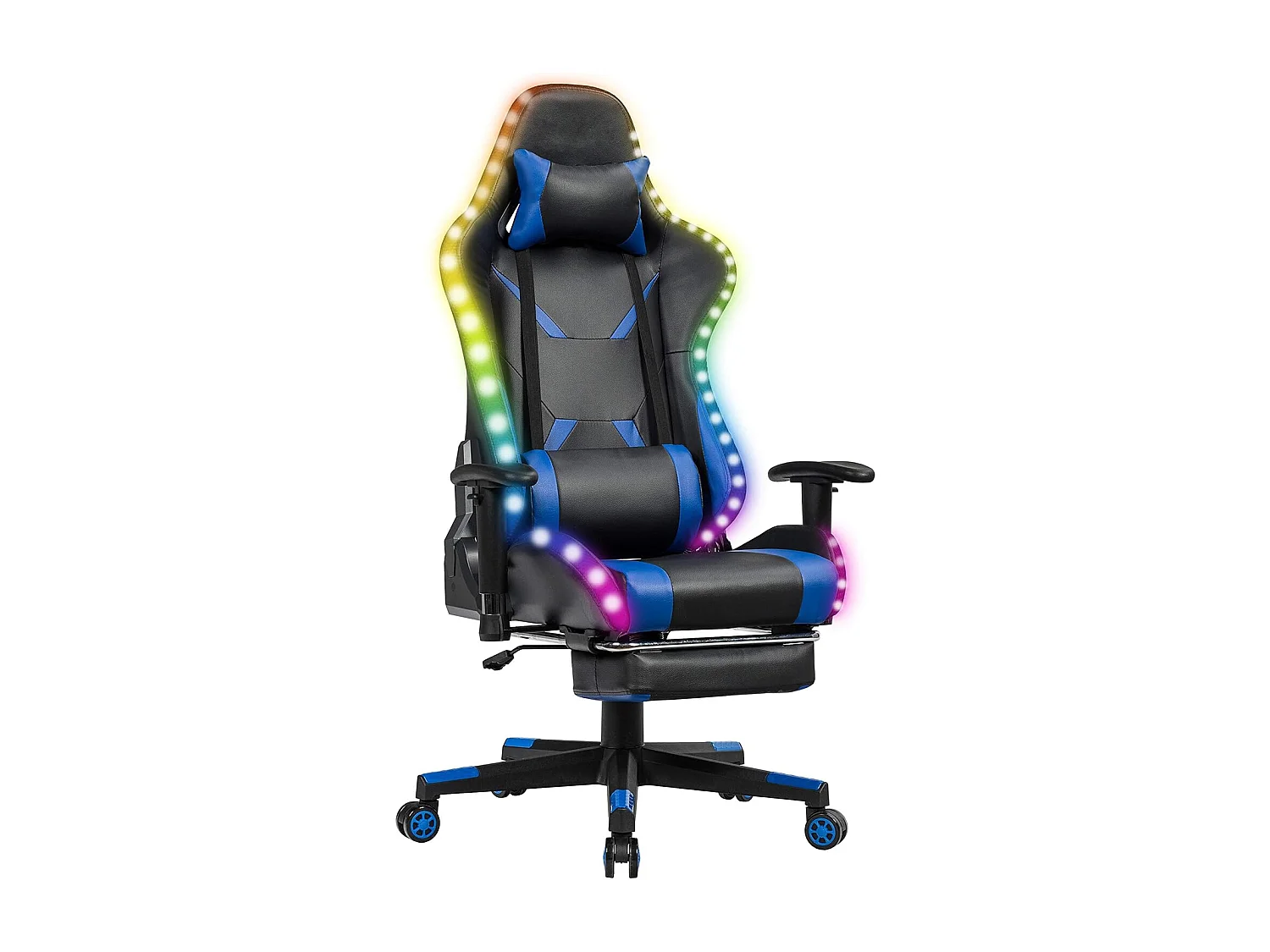 Chaise Gaming RVB , Fauteuil Gamer Éclairage LED 358 Effets en PU avec Dossier, Hauteur et Repose Pieds Réglable Bleu