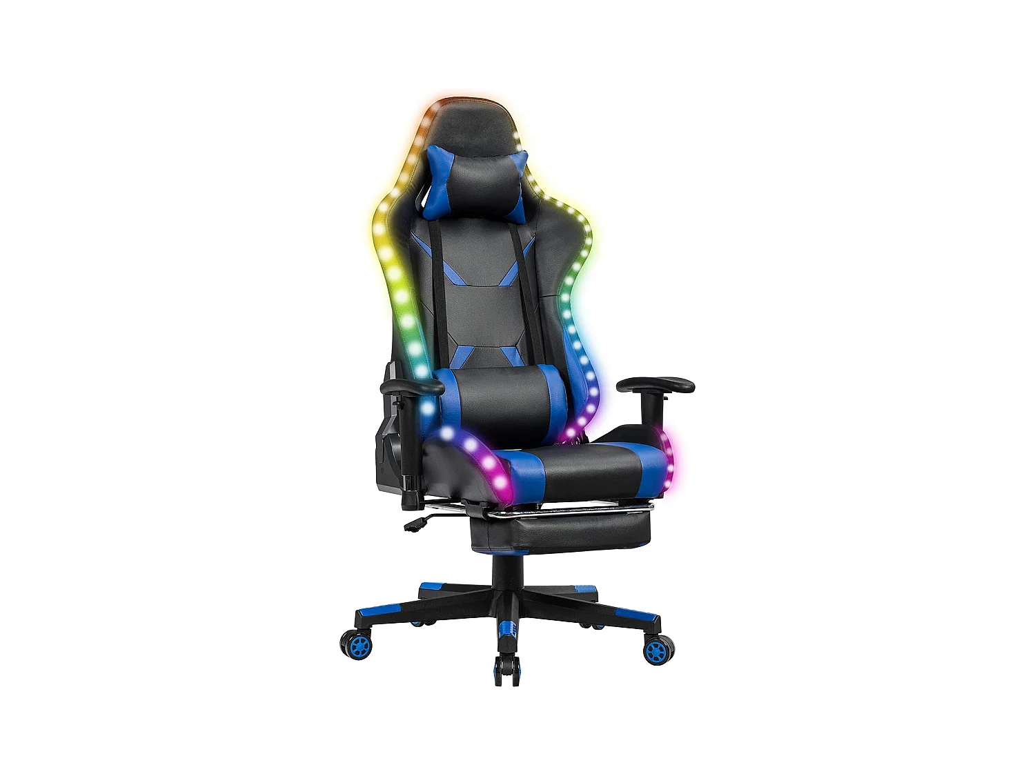 Chaise Gaming RVB , Fauteuil Gamer Éclairage LED 358 Effets en PU avec Dossier, Hauteur et Repose Pieds Réglable Bleu