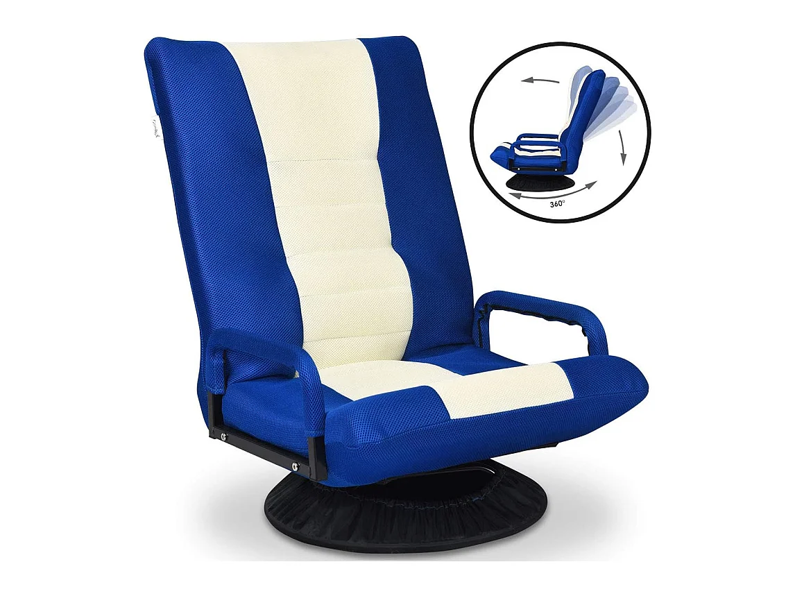 Chaise de Jeu Pivotante 360 Degrés, Chaise Pliante Ajustable en 6 Positions, Dossier Rembourré Confortable (Bleu)