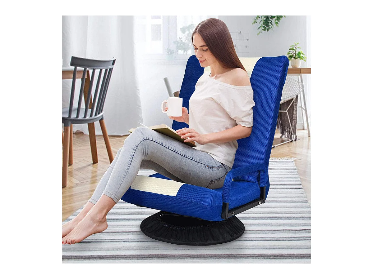 Chaise de Jeu Pivotante 360 Degrés, Chaise Pliante Ajustable en 6 Positions, Dossier Rembourré Confortable (Bleu)