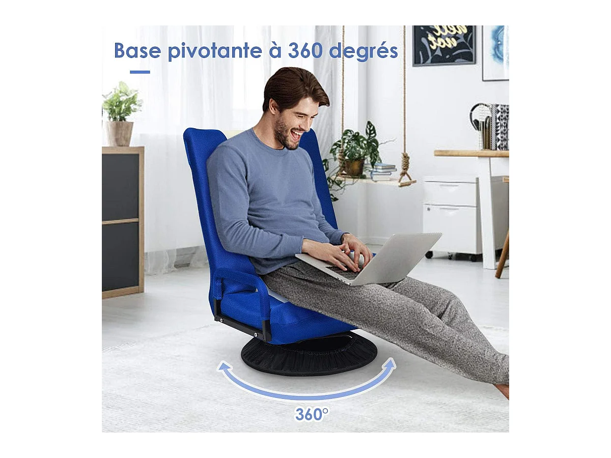 Chaise de Jeu Pivotante 360 Degrés, Chaise Pliante Ajustable en 6 Positions, Dossier Rembourré Confortable (Bleu)