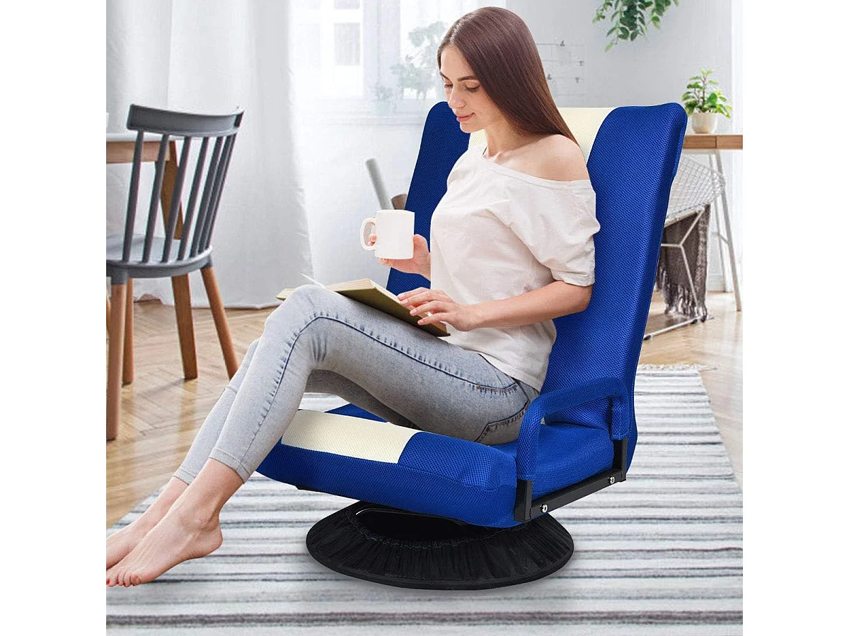 Chaise de Jeu Pivotante 360 Degrés, Chaise Pliante Ajustable en 6 Positions, Dossier Rembourré Confortable (Bleu)