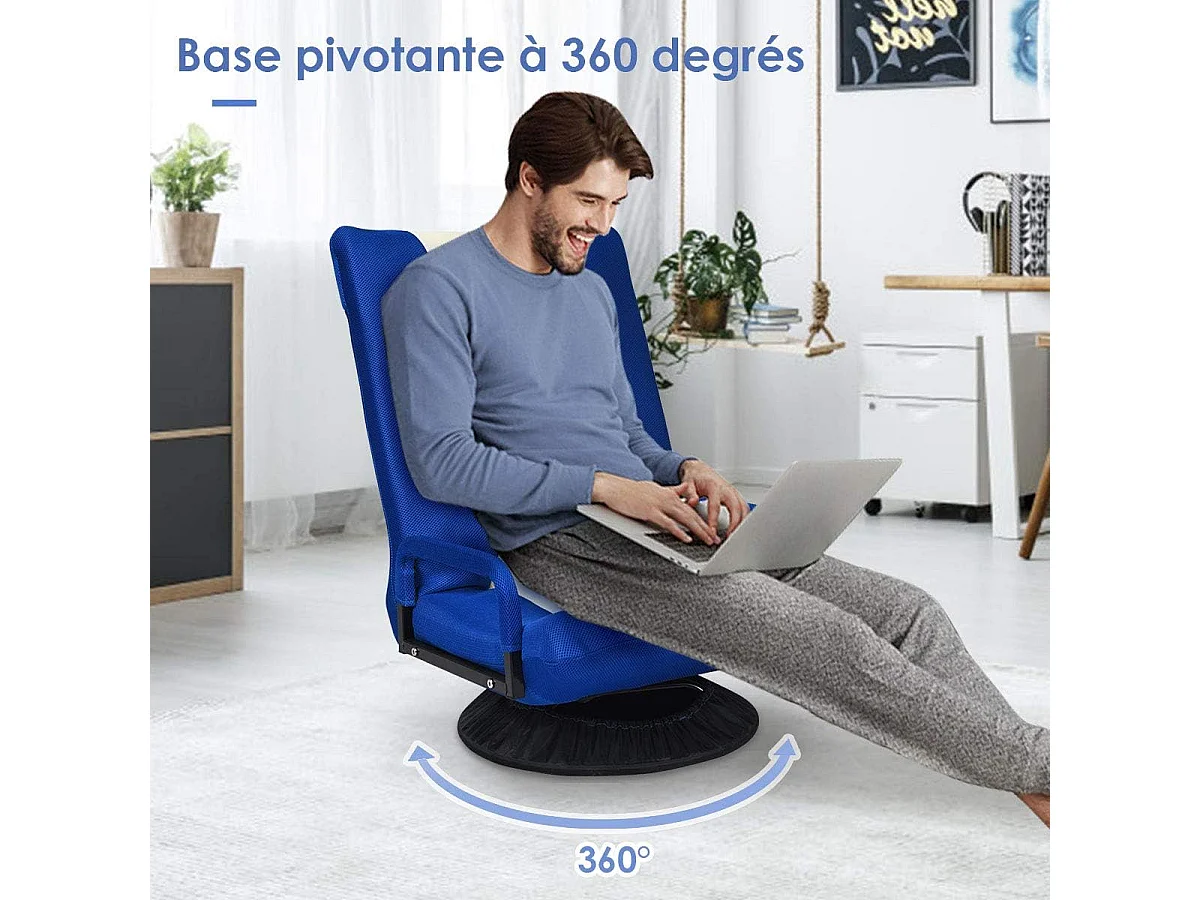 Chaise de Jeu Pivotante 360 Degrés, Chaise Pliante Ajustable en 6 Positions, Dossier Rembourré Confortable (Bleu)