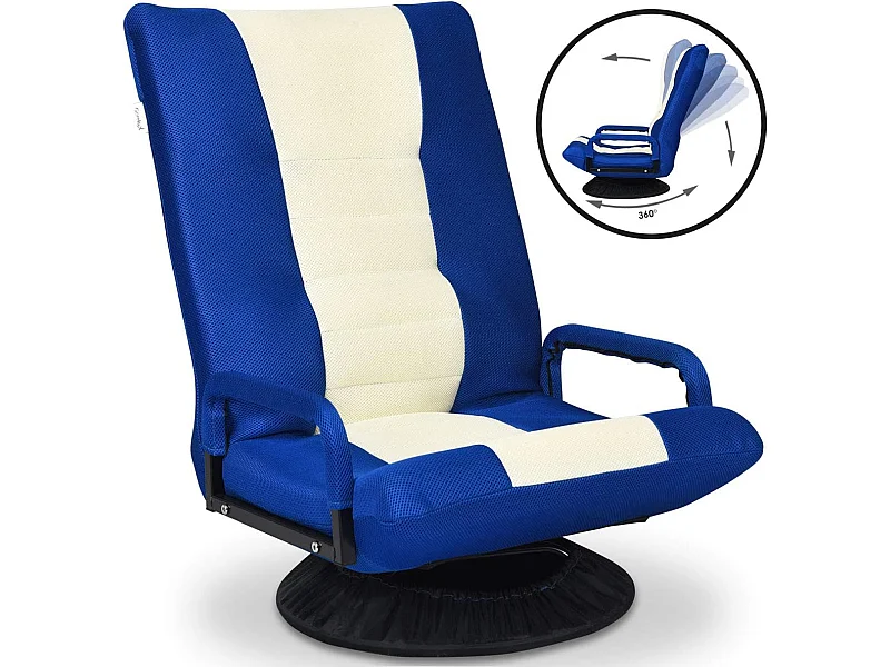 Chaise de Jeu Pivotante 360 Degrés, Chaise Pliante Ajustable en 6 Positions, Dossier Rembourré Confortable (Bleu)